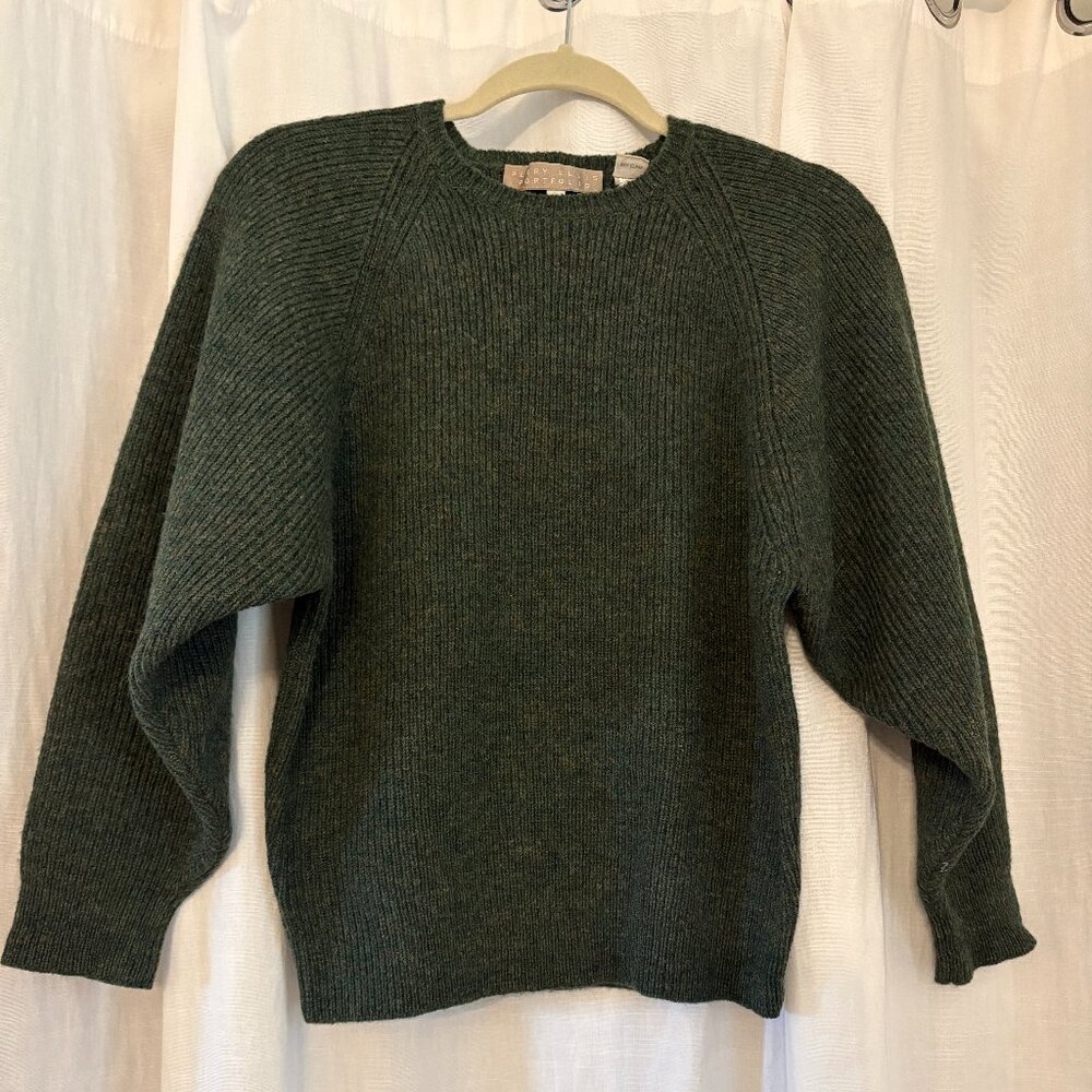 Perry Ellis Women's Green Heather Wool Crew Neck Sweater, Size S